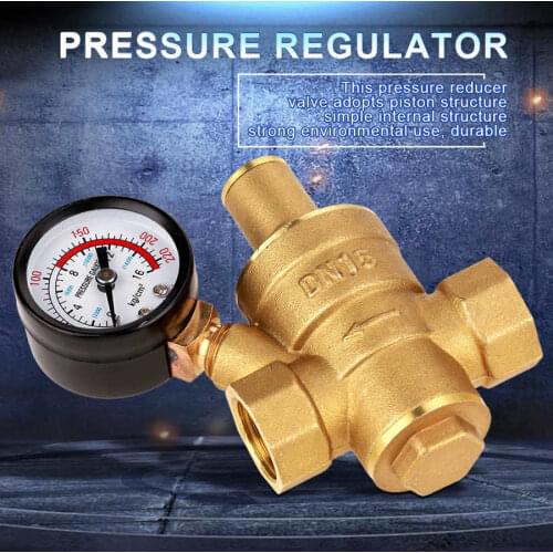 DN15 1/2" Brass Water Pressure Reducing 0.05-0.8Mpa Regulator Valve Adjustable Thread Water Pressure Reducer with Gauge Meter