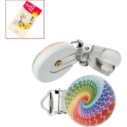 LF 5Pcs Vortex Wooden Metal Baby Pacifier Clips Solid Color Holders Cute Infant Soother Clasps Holders Accessories Diy Tool