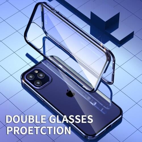 Magnetic Metal 360 Glass Case For iPhone 12 Pro Max Mini 11 Pro XR XS Max 7 8 6S Plus SE 2020 Full Protector Double Glass Cover