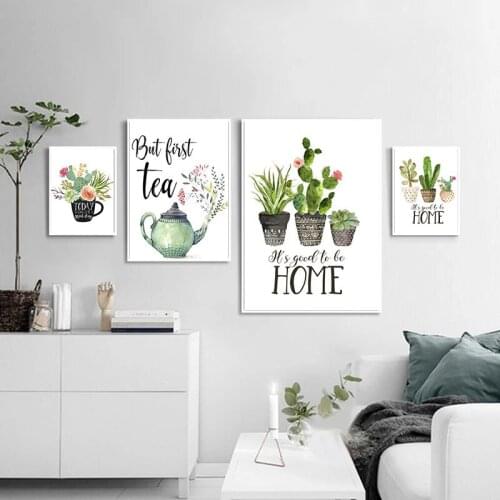 Cute Flower Botanical Green Cactus Canvas Painting Wall Art Nordic Posters and Prints Wall Pictures for Living Room Decoration