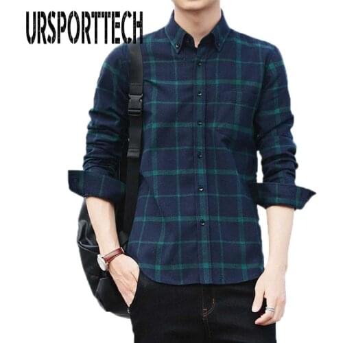 URSPORTTECH Brand New Cotton Plaid Shirt Men Fashion Long Sleeve Casual Shirts Outerwear Spring Autumn Shirt Plus Size M-4XL