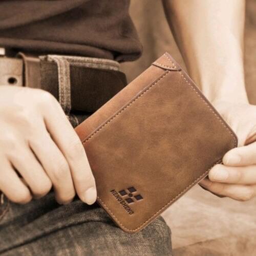 Men Tri-Fold Wallet PU Leather Wallet Credit Card Holder Solid Color Vintage Purse Clutch Matte Wild Fashion Cards Cash Purse