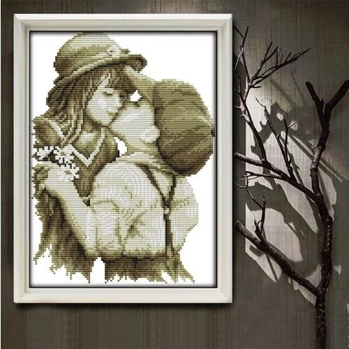 Joy Sunday Cross Stitch Kit Boy and Girl Couple Kissing Farewell Pattern Eco Cotton Print Embroidery Handmade DIY Embroidery kit