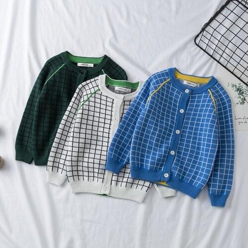 New Spring Autumn Kids Sweaters Boys Girls Fashion Plaid Sweaters Knitted Cardigan Kids Toddler Sweaters Childrens Clothes