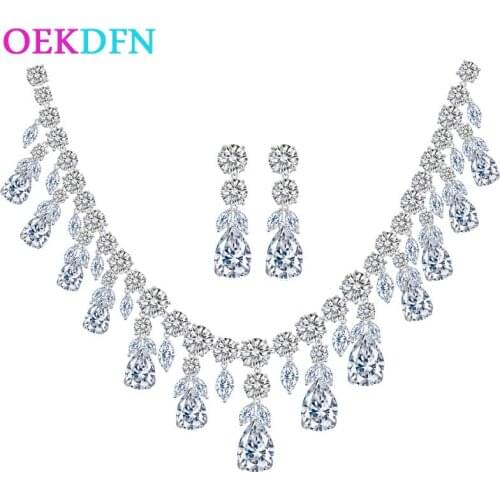 OEKDFN Water Drop Pear Citrine Topaz Gemstone Necklace/Earrings Cocktail Jewelry Sets 100% 925 Sterling Silver Jewelry Set