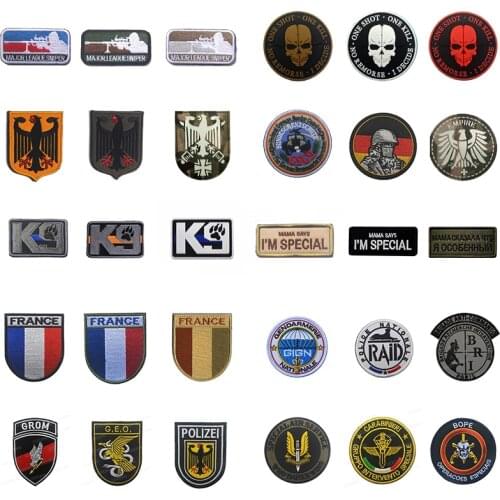 Wholesale Embroidered Military Patch Stripe Tactical patches for Clothing emt Cross sniper France Britain Spain Germany badges