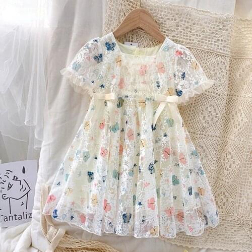 Girls Princess Dresses 2021 Summer New Childrens Clothing Cute Butterfly Lace Bow Comfortable Dress Toddler Girl