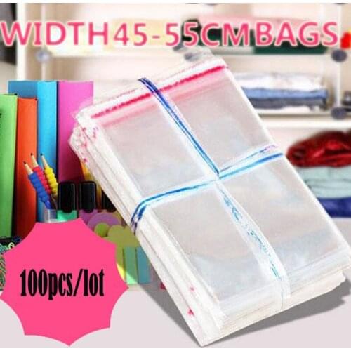 100pcs 45-55cm Width Clear Cellophane Cello Bags Plastic OPP Card Display Self Adhesive Peel Seal bag Candy Cookie Sock Bags