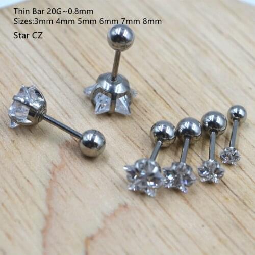 50pcs Body Jewelry Piercing - Sliver Thin Bar 20G~0.8mm Star CZ Gems Earring Ear Helix Bar Lobe Cartilage Tragus Diath Studs