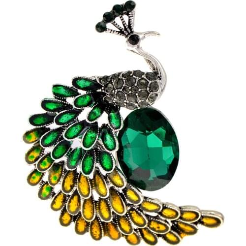 CINDY XIANG Enamel Peacock Brooch Pins For Women Large Green Crystal Rhinestone Cute Animal Bird Brooches Accessories Jewelry