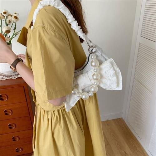 Pearl Chain Shoulder Bag 2021 Summer Pleated Underarm Bag Designer Handbags Luxury Crossbody Bags For Women Bolsa Feminina