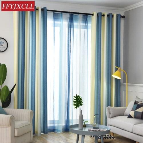Nordic Style Gradient Striped Modern Imitation Linens beautiful colorful Curtains for Living Room Bedroom dining room