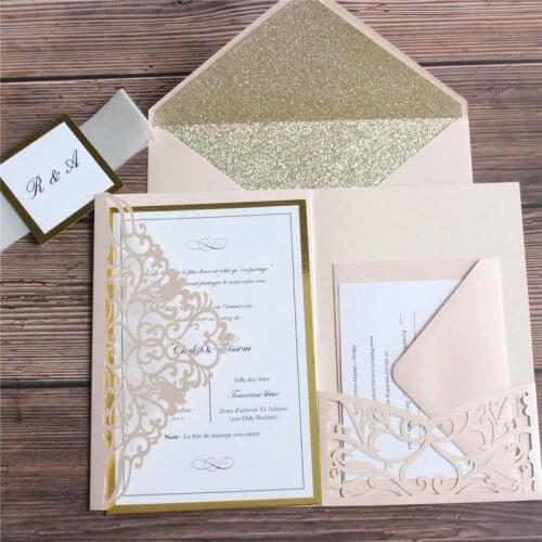 Top grade wedding invitations luxury soft pink cards with glitter envelop gold belly personalized invites design