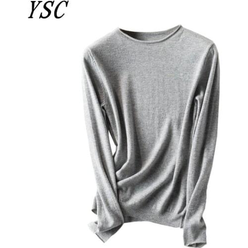 YSC 2020 Women Knitted 100% pure wool Sweater Classic Curled round collar Loose style keep warm soft High-quality pullover