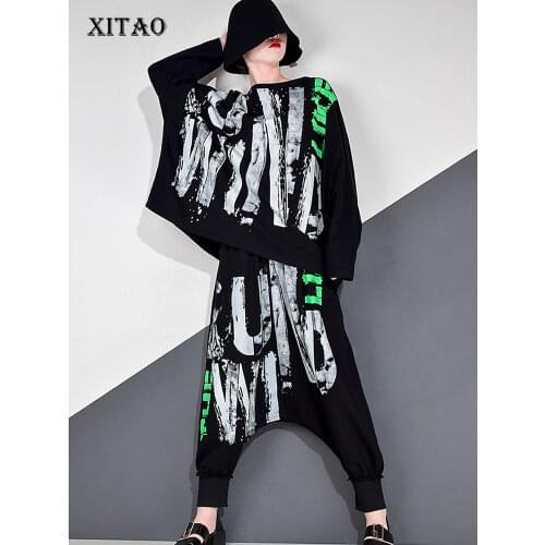 XITAO Letter Print Hip Hop Women Sets Autumn Tide Fashion New Style O Neck Collar Long Batwing Sleeve Ankle Length Pants ZP3067