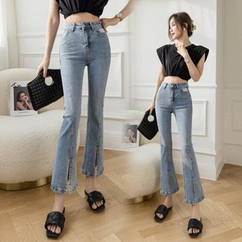 High Waisted Flare Jeans Pants for Women Korean Style Fashion Trends Fall Clothing Teenage Girls Straight Leg Trouser Streetwear