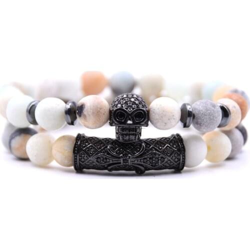 2021 Skull Set Charm Bracelet Women Mens Zircon Natural Stone Energy Yoga Bracelet Mens Fashion Jewelry Gift