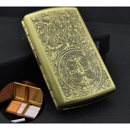 12 Cigarette )Unique Retro Metal Constantine Cigarette Case Bronze Cigarette Case Copper Carving Cigarette Box Smoker Mens Gift
