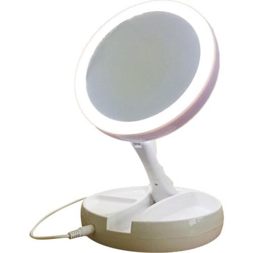 2 Face Makeup Mirror LED Mirror 10X Magnifying Desktop Countertop Brightness Adjustable Recharge Batteries Mirror Storage Box