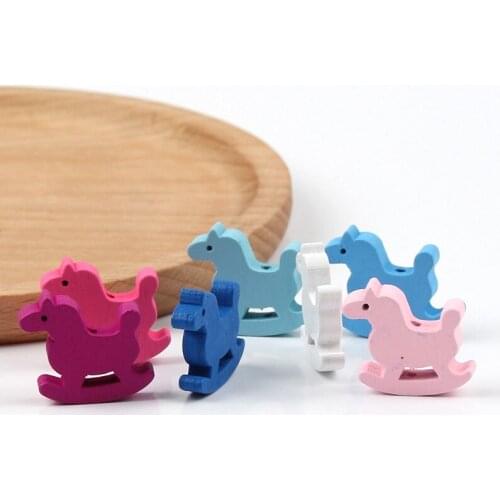 30PCS Multi-color Wooden Horse Shape Lovely Jewelry Making Spacers DIY Childrens Puzzle Toy Key Chain Pacifier Clips