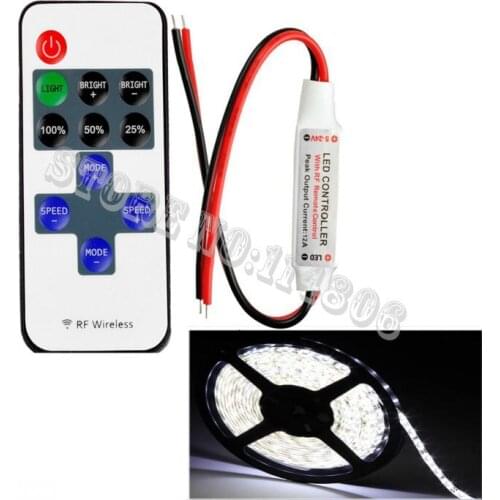 5M 12V 3A WaterProof 2835 300 LEDs Pure White Flexible LED Strip Light + MINI RF remote LED Controller RF Dimmer