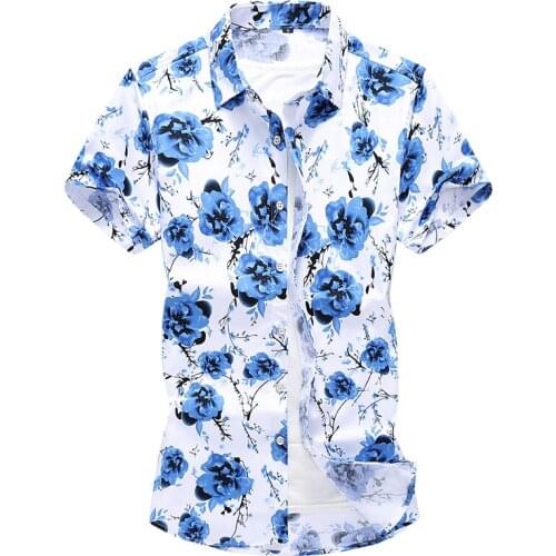 Asian Size S - 7XL Men Flower Shirt Short Sleeve Summer Casual Shirt Men Slim Design Mens Shirts