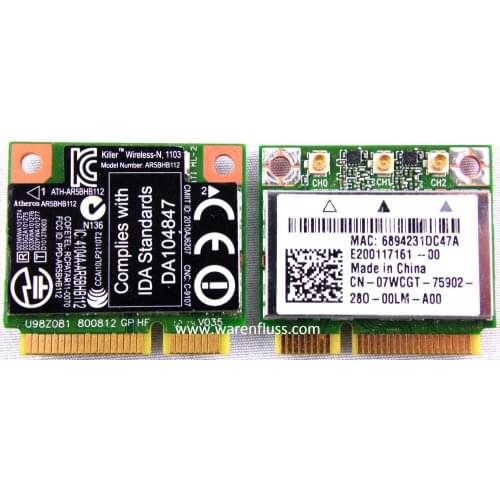 Wireless Adapter Card for Dell Alienware WLAN Mini Karte AR5BHB112 Killer Wireless-N 1103, P/N: 07WCGT 450Mbps