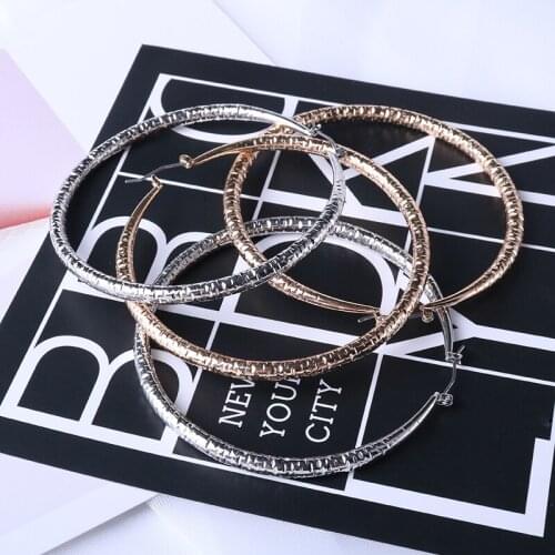European And American Fashion Exaggerated Large Ring Earrings Popular Personality Two-Color Metal Earrings