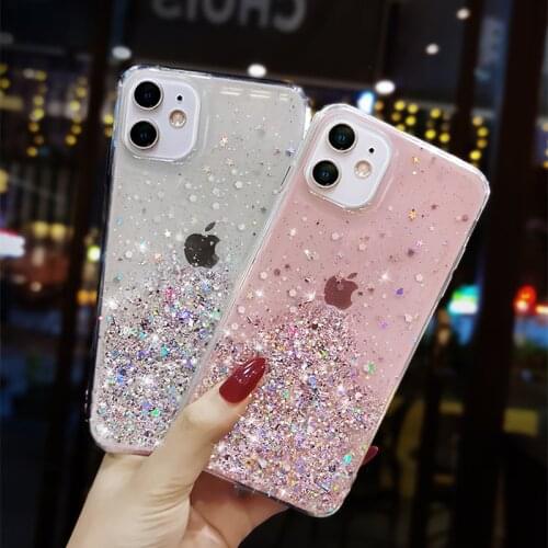 Silver Foil Star Bling Glitter Back Case For iPhone 12 Pro Max 11 Xs Max Xr X 7 8 6 6s Plus SE 2020 Soft TPU Cover Silicone