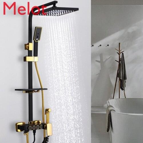 Black Shower Head Constant Temperature Simple European Golden Bathroom Shower Lift Bathing Machine Rain Shower Cube Shower Set