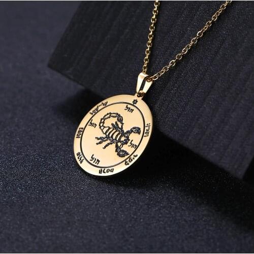Dawapara The Key of Solomon The Fifth Pentacle The Holy Pentacles Vintage Stainless Steel Scorpion Amulet Pendant Necklaces