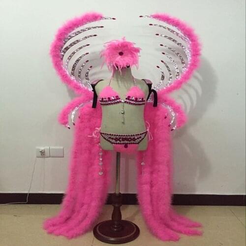Girls dancing peacock feather costumes headpiece backboard wings tail samba competitive dance costumes for kids