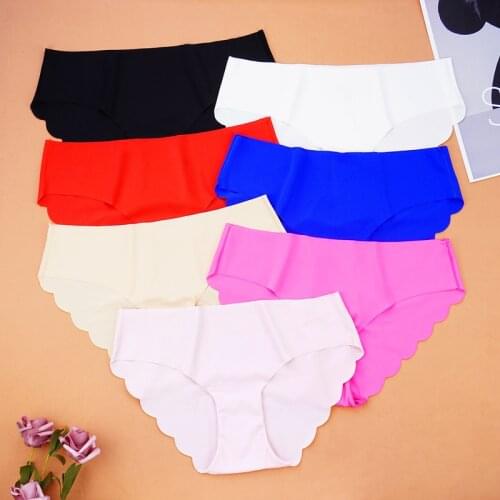 Women Seamless Silky Underwear Sexy Panties Knickers S-2XL Mid-waist Underpants Ladies Nylon Briefs Six Colors Dropshipping