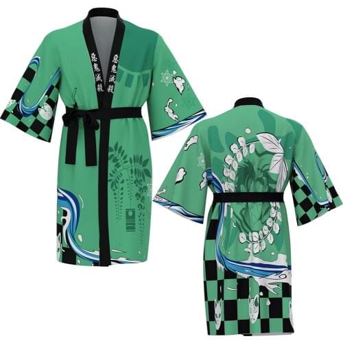 Kids Adult Anime Demon Slayer Urokodaki Sakonji Cosplay Kimono Bathrobe Long Bath Robe Sleepwear Outfits