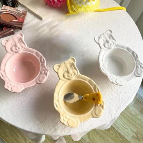 Cute Ceramic Bowl Salad Bowl Reusable Bear Shape Sweet Desserts Porcelain Bowl for Kitchen Party Cartoon Porcelain Tableware