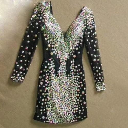 Jazz Dance Costume Sparkly Two-Sided Rhinestone For Birthday Party Dress Club Bar Dj Singer Dancer Stage Dress DJ241