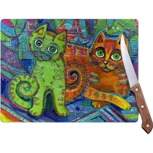 Glass Cutting Board Cat Themed Glass Cutting Table Special Design Kitchen Antibacterial Elegant Glass Cut and Presentation Bloku 20x30 cm
