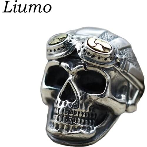 Liumo Fashion Trendy Pilot Glasses Skull Copper Alloy Men Biker Rings Lr979