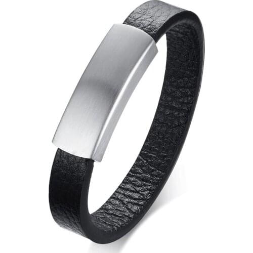 2021 Stainless Steel Magnet Buckle Medical Logo Microfiber Leather Suitable For Mens Simple Style And Fashion Bracelet