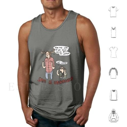 Sam Is Unamoosed Tank Tops Vest Sleeveless Supernatural Sam Winchester Dean Winchester Captainshroom Moose Puns