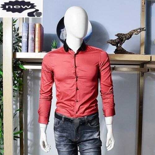 Fashion Party Dress Men Long Sleeve Slim Fit Single Breasted Vintage Luxury Red Shirts Autumn Tops Mens Casual Shirt New