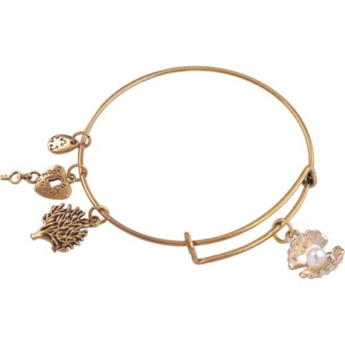 5PCS Fashion Expandable Wire Bangle Faux Peal Shell Charm Bracelet #92136