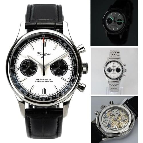 1963 Chronograph Panda Seagull Movement ST19 Metal Steel Bracelet Pilot Mens Watch with Swan Neck Sapphire Watch Luminous Clock