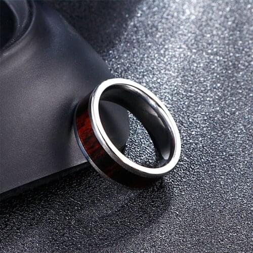 European and American fashion wood grain titanium steel mens ring
