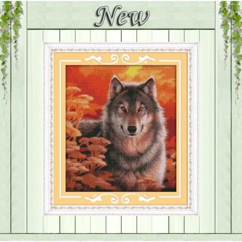 Autumn wolf,Pattern printed on the canvas DMC 11CT 14CT Cross Stitch kits,needlework Sets full for embroidery,animal Home Decor
