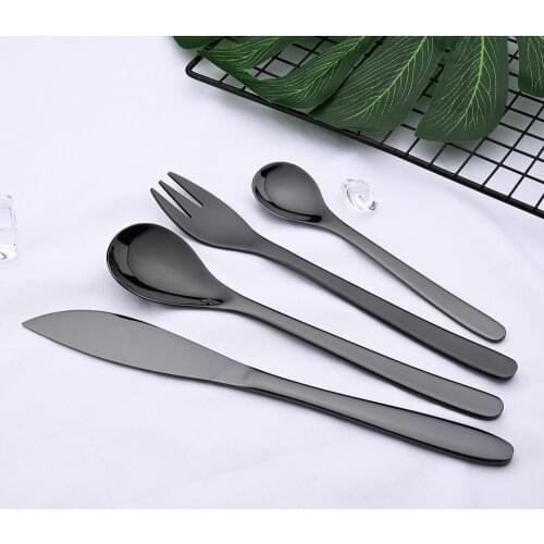 304 Stainless Steel 4Pcs Golden Cutlery Set Black Luxury Dinnerware Set Kitchen Cutlery Mirror Polishing Fork Spoons Knives Set