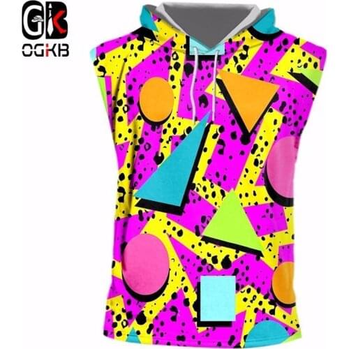 OGKB Summer Tops Women/mens Print Colorful Geometry 3d Hooded Tank Top Man Hiphop Sleeveless Undershirt Hoody Tracksuits