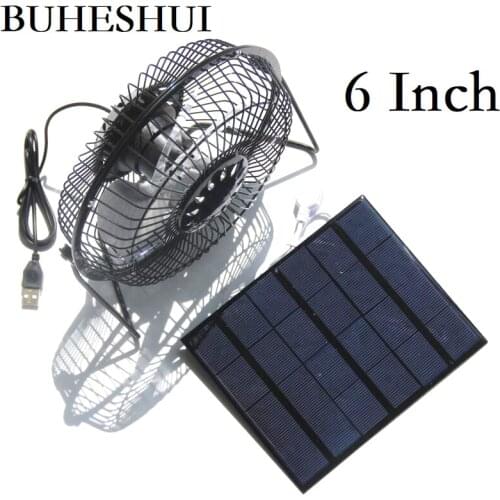 BUHESHUI 3.5W 3W Solar Powered Panel Iron Fan For Home Office Outdoor Traveling Fishing 6 " 4 Inch Cooling Ventilation Fan USB