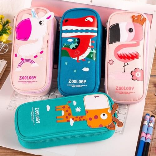 Kawaii Animal Unicorn Dinosaur Flamingo Pencil Case Zipper Large Capacity Cute Pencil Box Portable Storage Bag school supplies