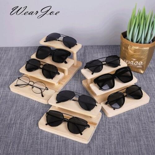 Portable Natural Wood Sunglasses Rack Display Stand Eyeglass Holder Showing Organizer Eyewear Glasses Storage Pad Block Case